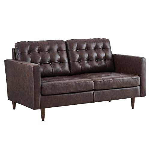 Modway Exalt Vegan Leather Tufted Loveseat in Brown