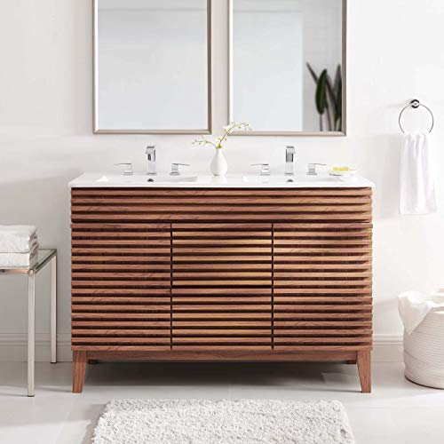 Modway Render Double Bathroom Vanity in Walnut White