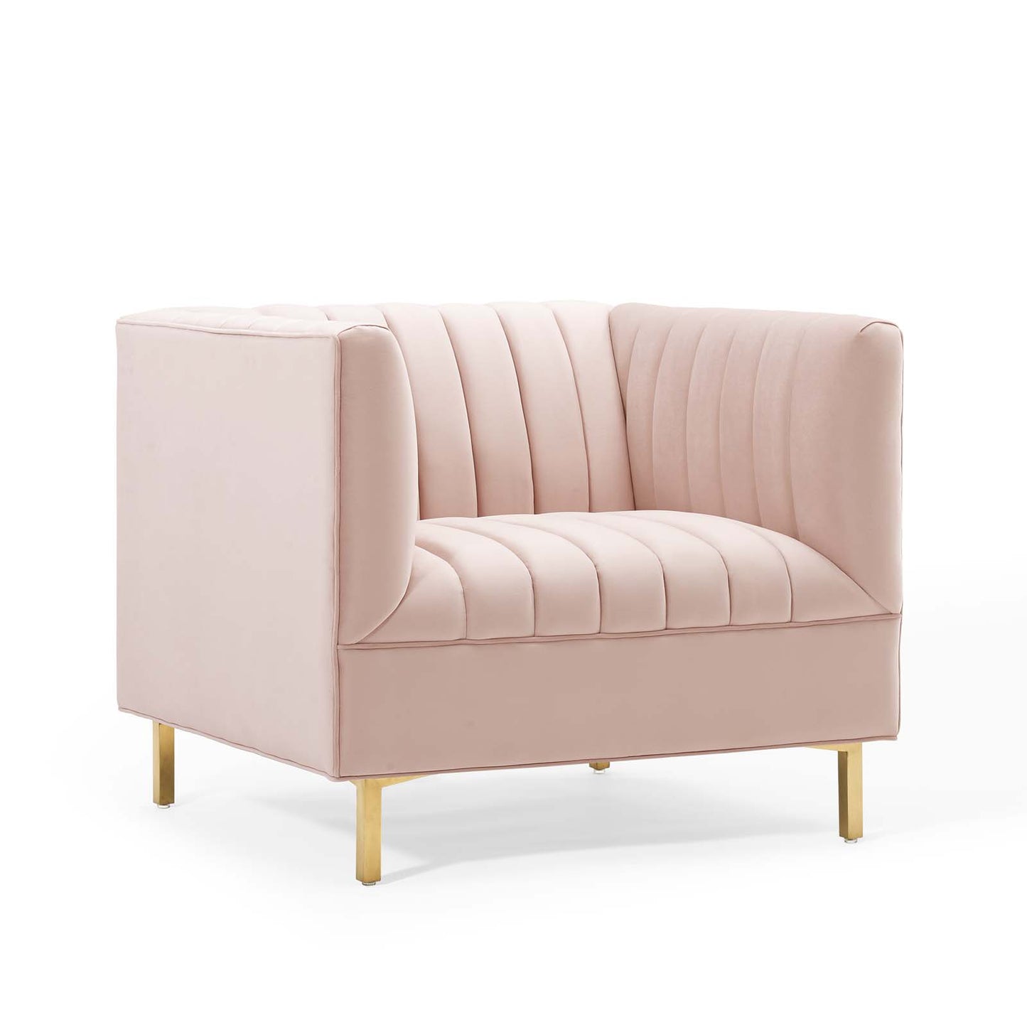 Modway Shift Channel Glam Performance Velvet Tufted Arm Chair in Pink
