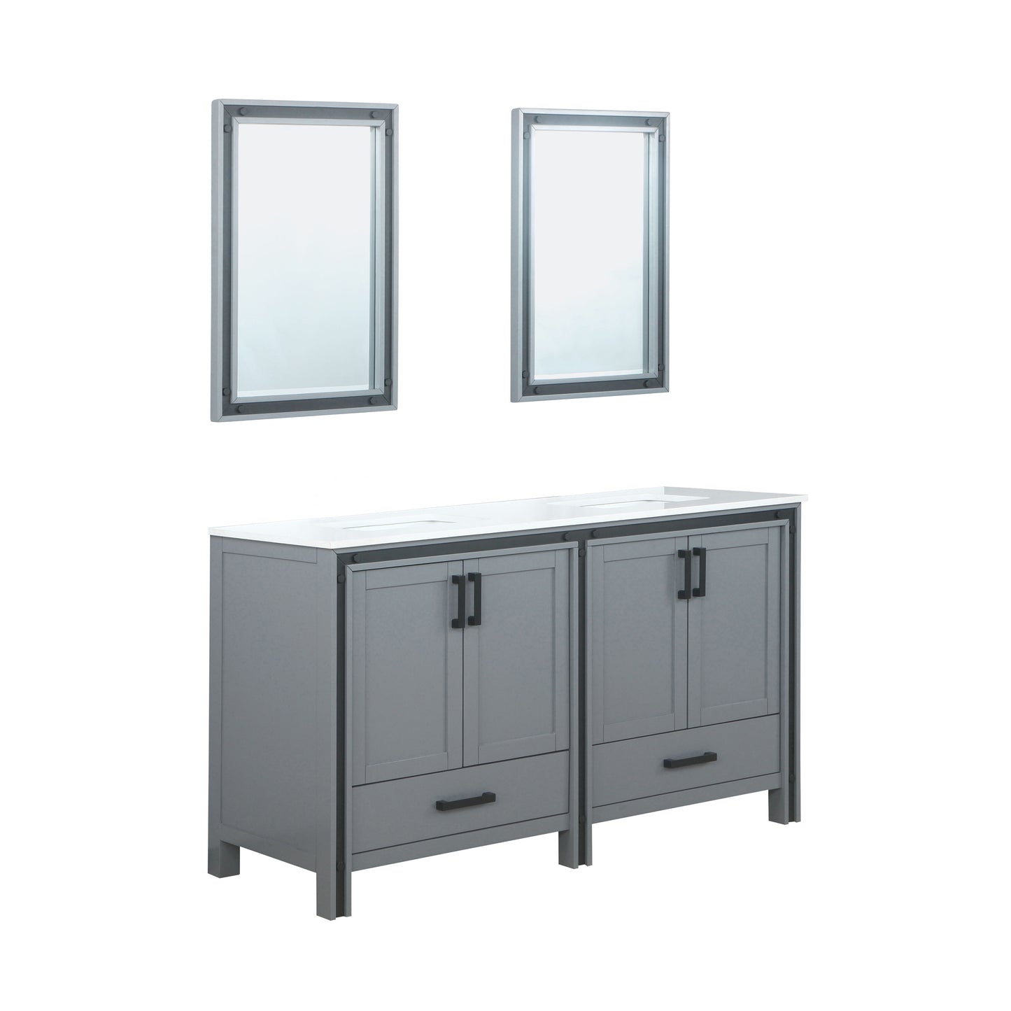 Ziva 60" Dark Grey Double Vanity, Cultured Marble Top, White Square Sink and 22" Mirrors