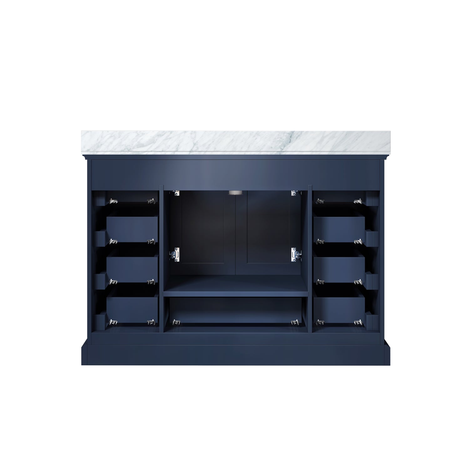 Dukes 48" Navy Blue Single Vanity, White Carrara Marble Top, White Square Sink and no Mirror