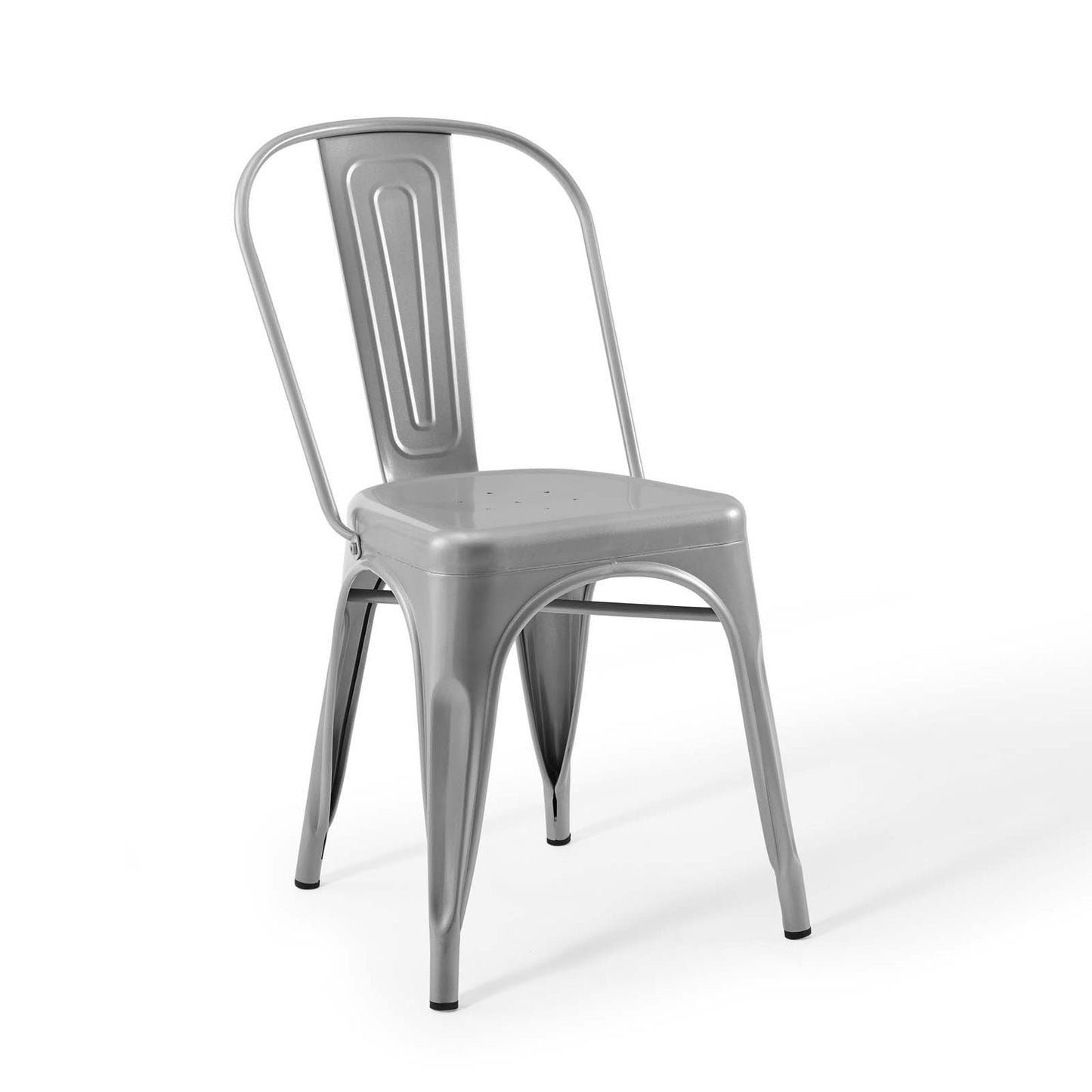 Modway Promenade Industrial Modern Steel Metal Bistro Dining Chairs in Silver-Set of 2
