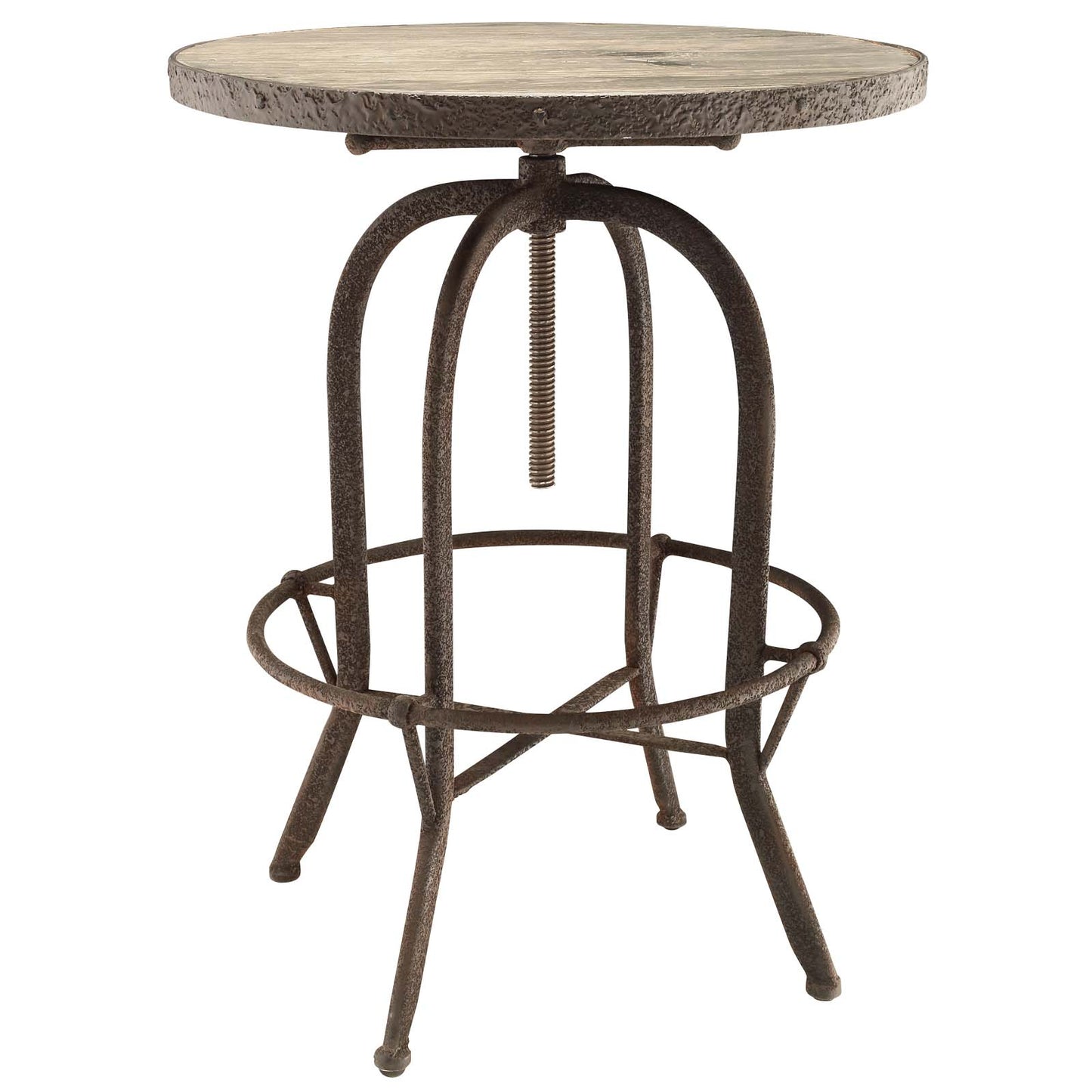 Modway Sylvan 24" Industrial Modern Round Wood Iron Metal Bar Table in Brown