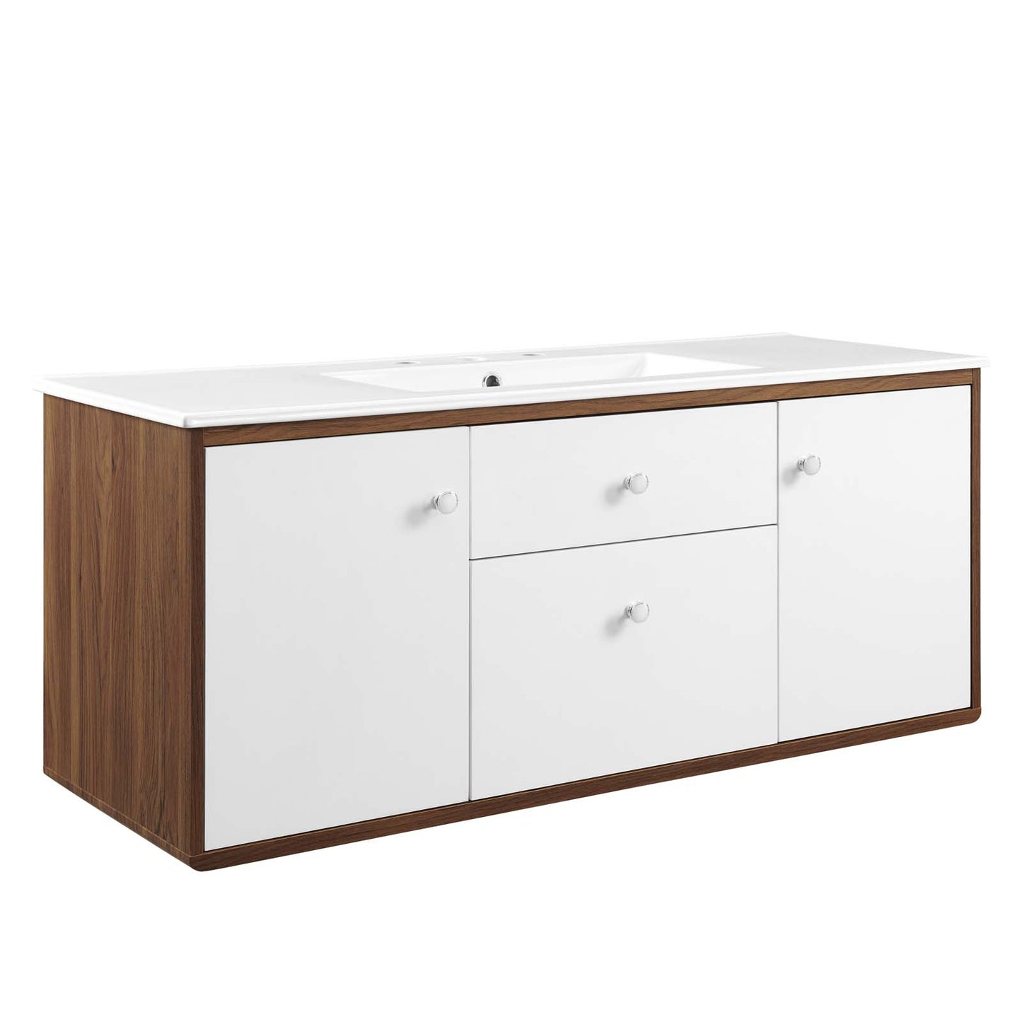 Modway Transmit 48" Wall-Mount Bathroom Vanity, Walnut White