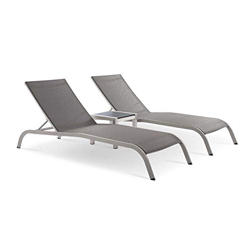 Modway Savannah 3 Piece Mesh Patio Lounge Chair Set in Gray
