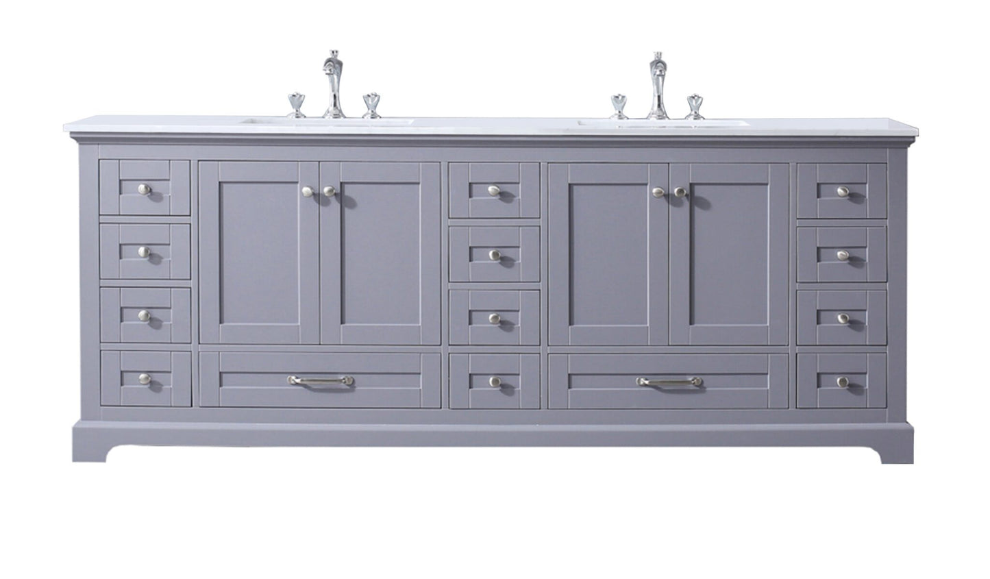 Dukes 84" Dark Grey Double Vanity, White Quartz Top, White Square Sinks and no Mirror