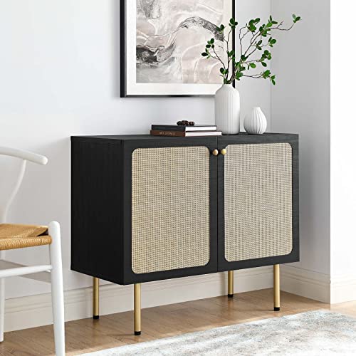 Modway Chaucer Modern Wood Grain Display Accent Cabinet in Black