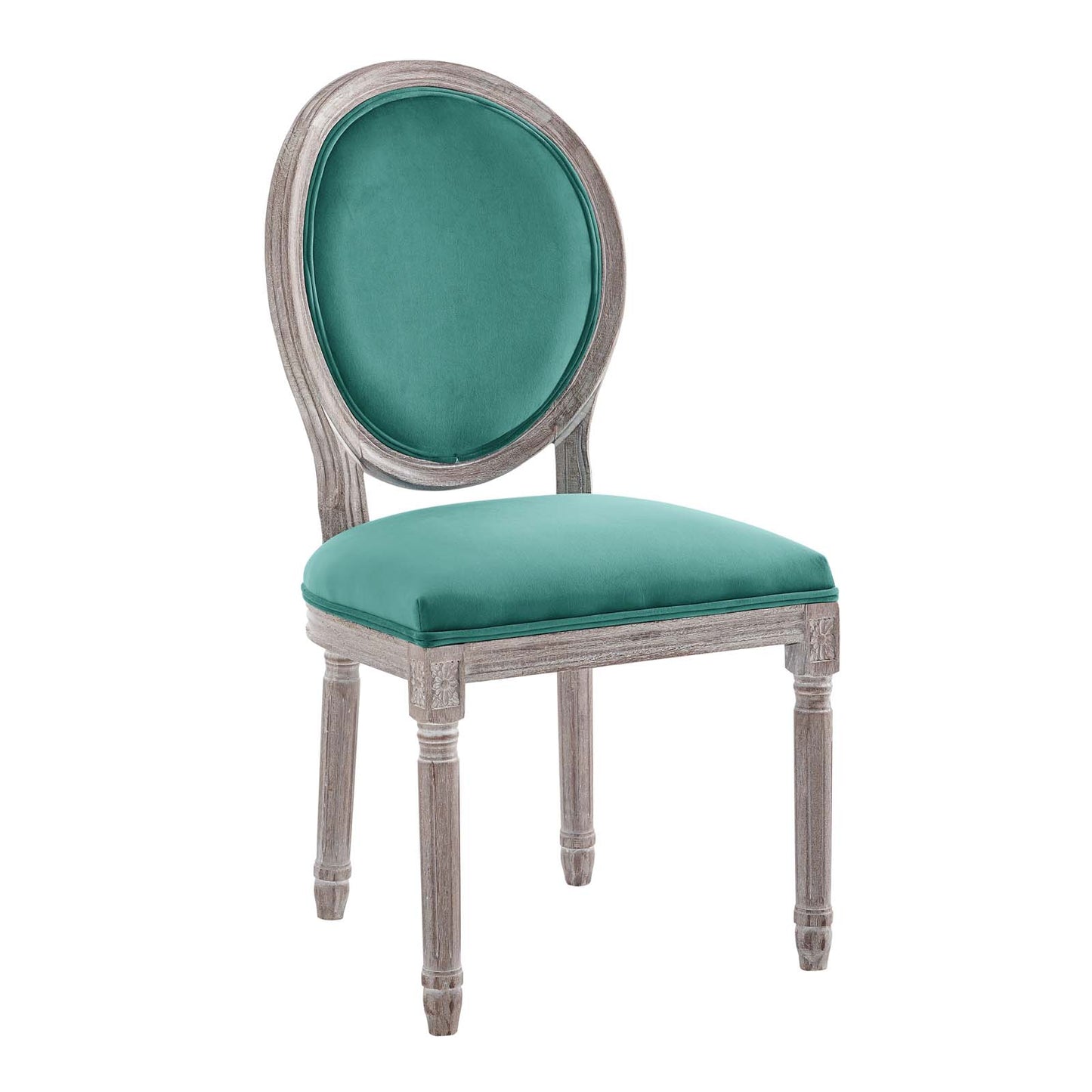 Modway Emanate French Vintage Performance Velvet Dining Chair in Natural Teal