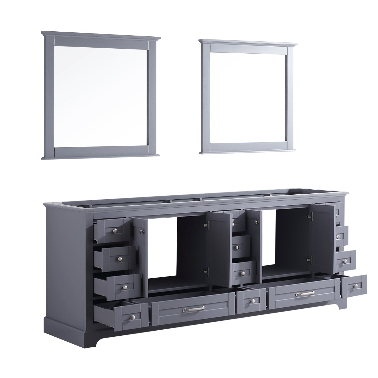 Dukes 84" Dark Grey Double Vanity, no Top and 34" Mirrors