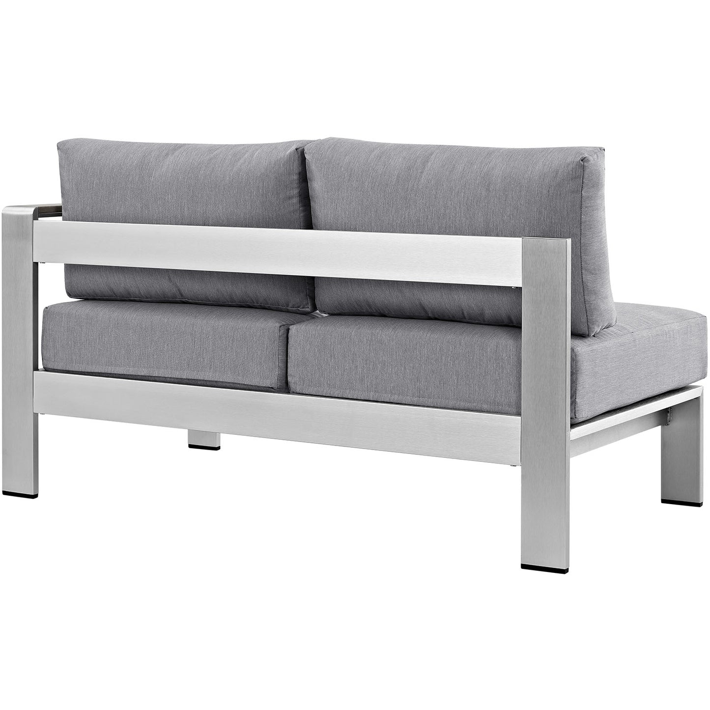 Modway Shore Aluminum Outdoor Patio Right Arm Loveseat in Silver Gray