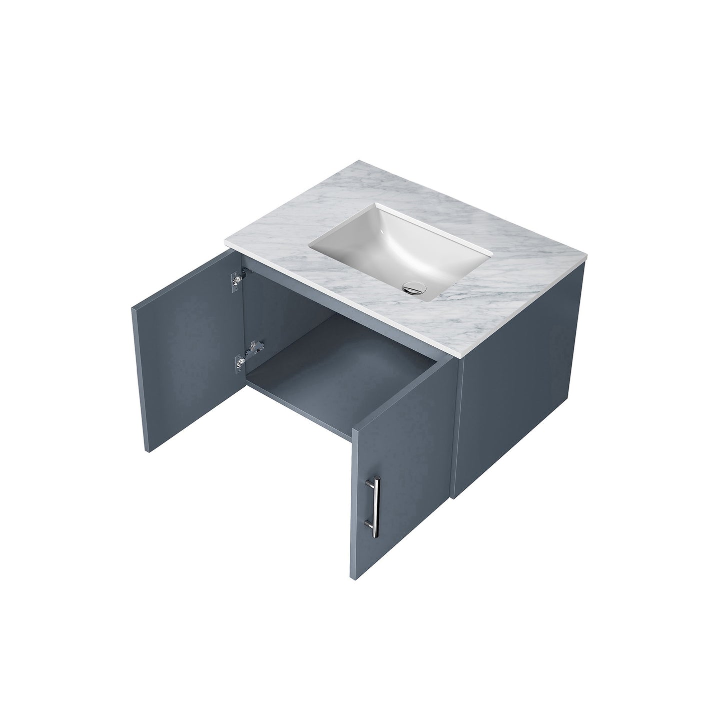 Geneva 30" Dark Grey Single Vanity, White Carrara Marble Top, White Square Sink and no Mirror