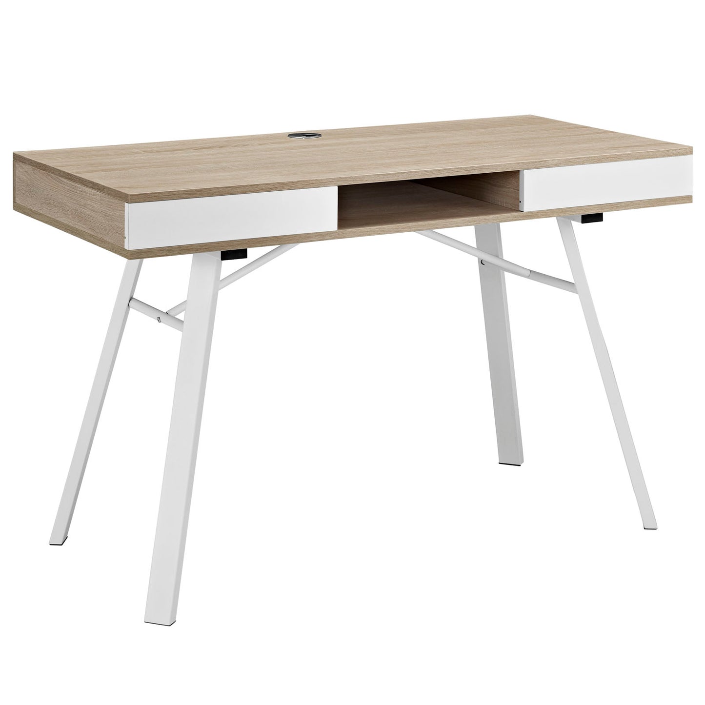 Modway Stir Wood Grain and Metal Writing Office Desk With Storage Space In Oak