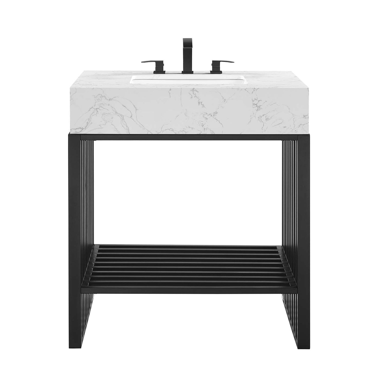 Modway Gridiron 30" Bathroom Vanity in White Black Cabinet