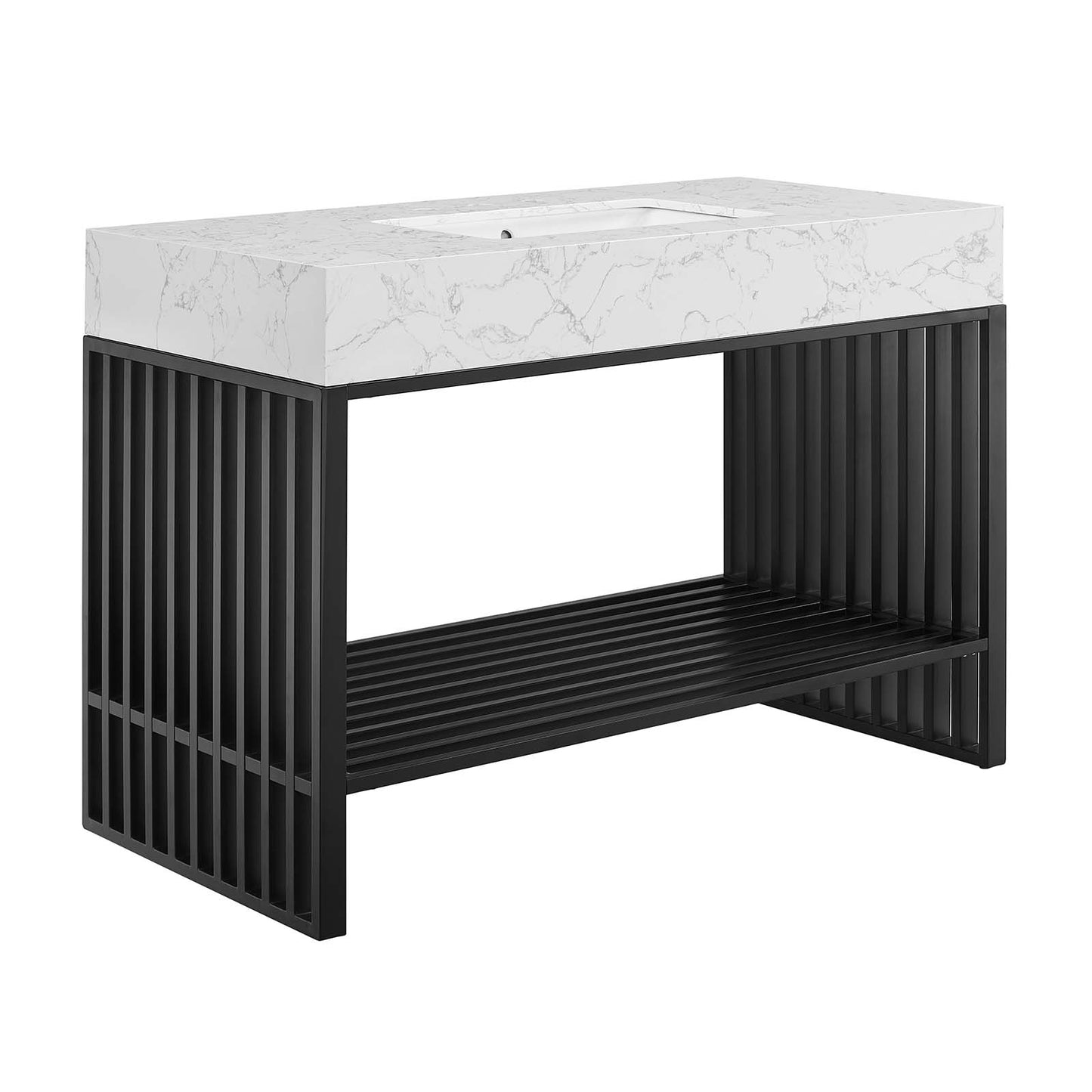 Modway Gridiron 48" Bathroom Vanity in White Black Cabinet