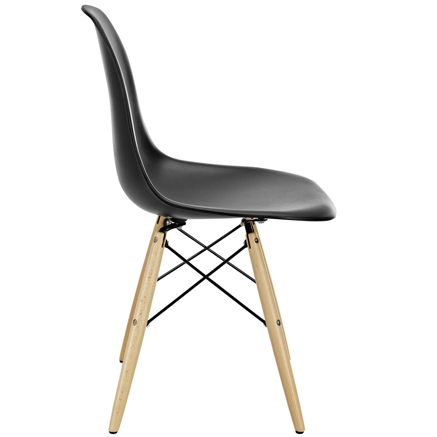 Modway Pyramid Mid-Century Modern Kitchen and Dining Room Chair with Natural Wood Legs in Black