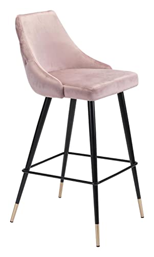 Zuo Modern - Piccolo Bar Chair Pink - Modern - Seating - Steel, Foam, 100% Polyester - Indoor - 40.5in Height