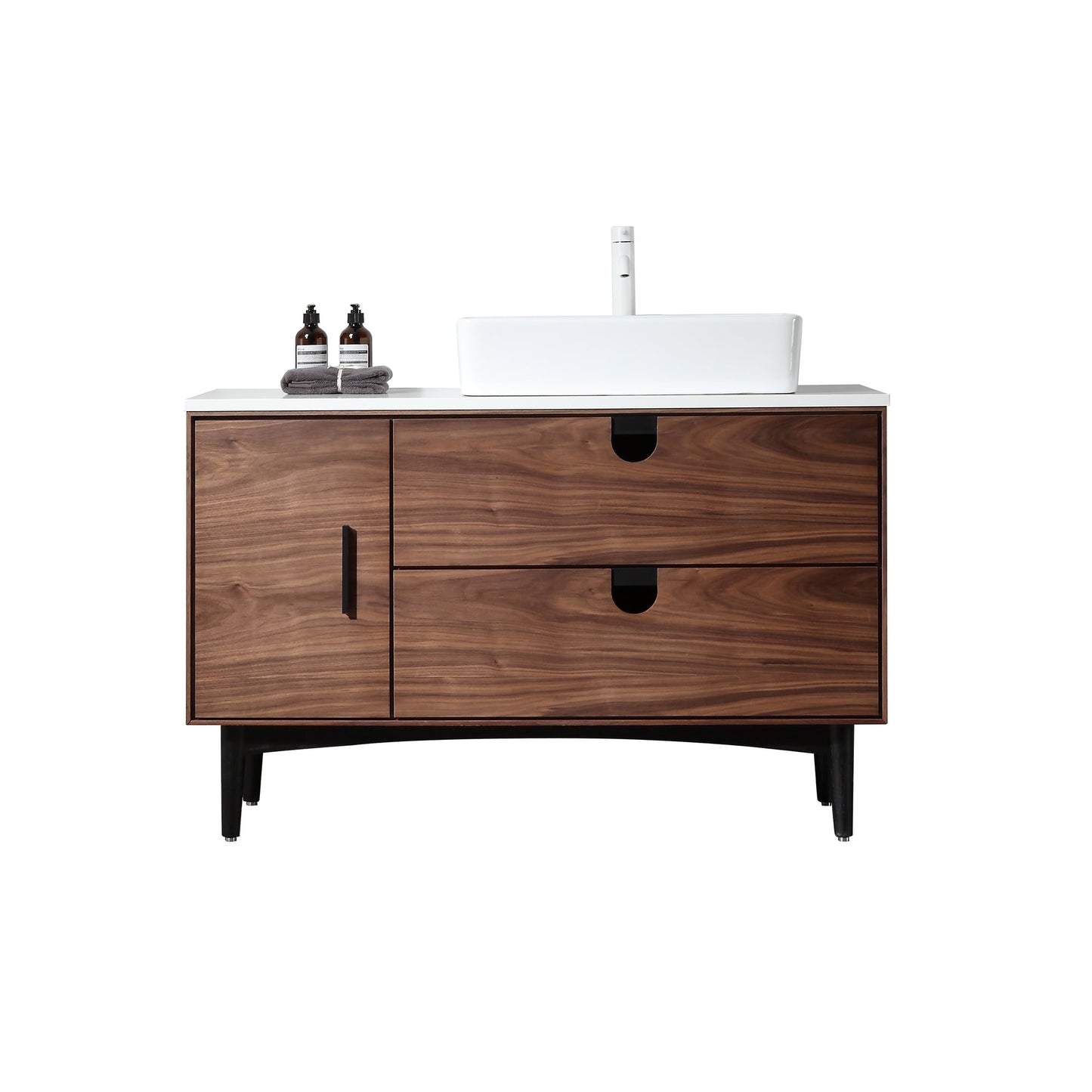 PORTREE 48” WALNUT MID-CENTURY FREESTANDING BATHROOM VANITY