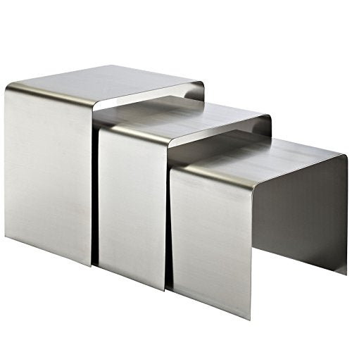 Modway Rush Brushed Stainless Steel Metal 3-Piece Side Nesting Table Set In Silver