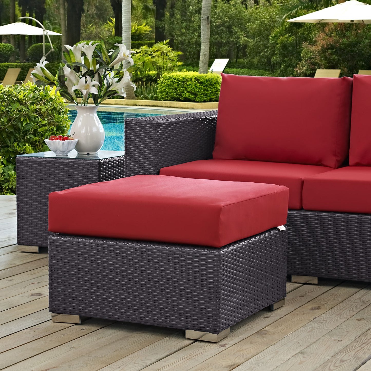 Modway Convene Wicker Rattan Outdoor Patio Sectional Seat with Cushions