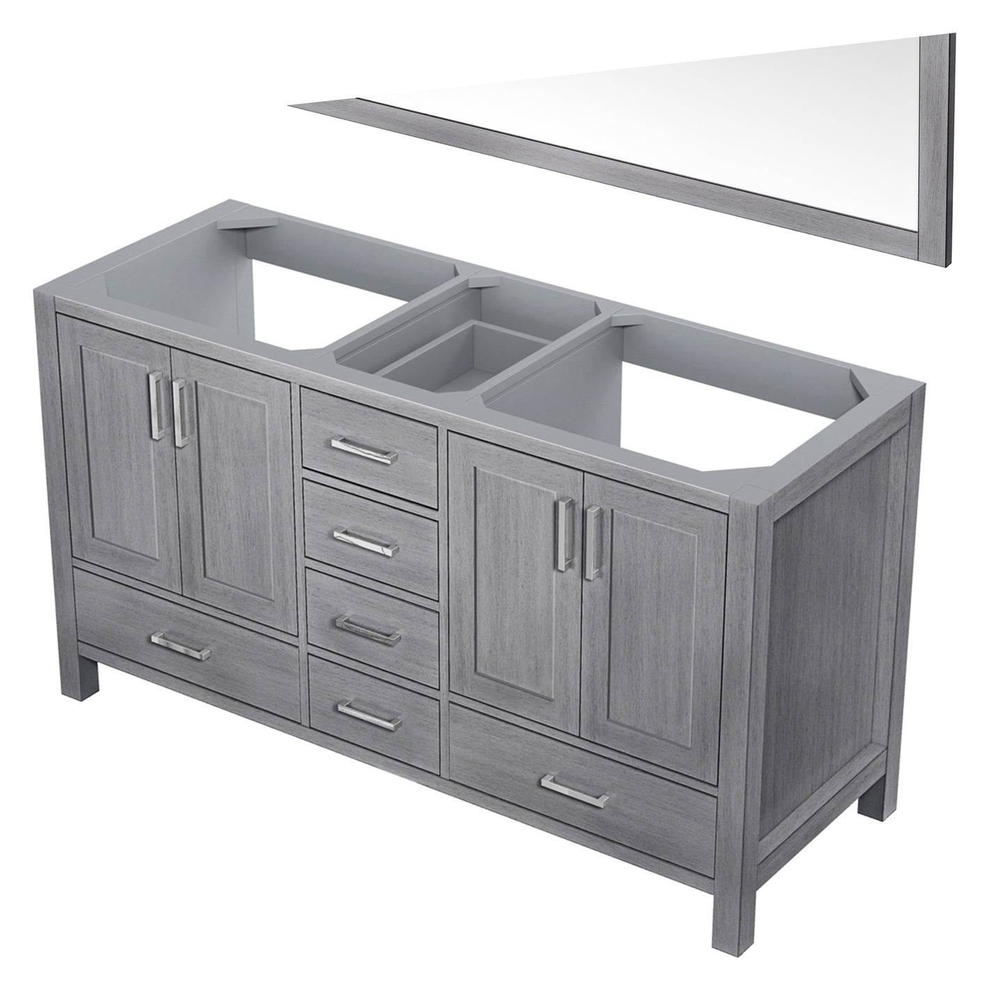 Jacques 60" Distressed Grey Double Vanity, no Top and 58" Mirror