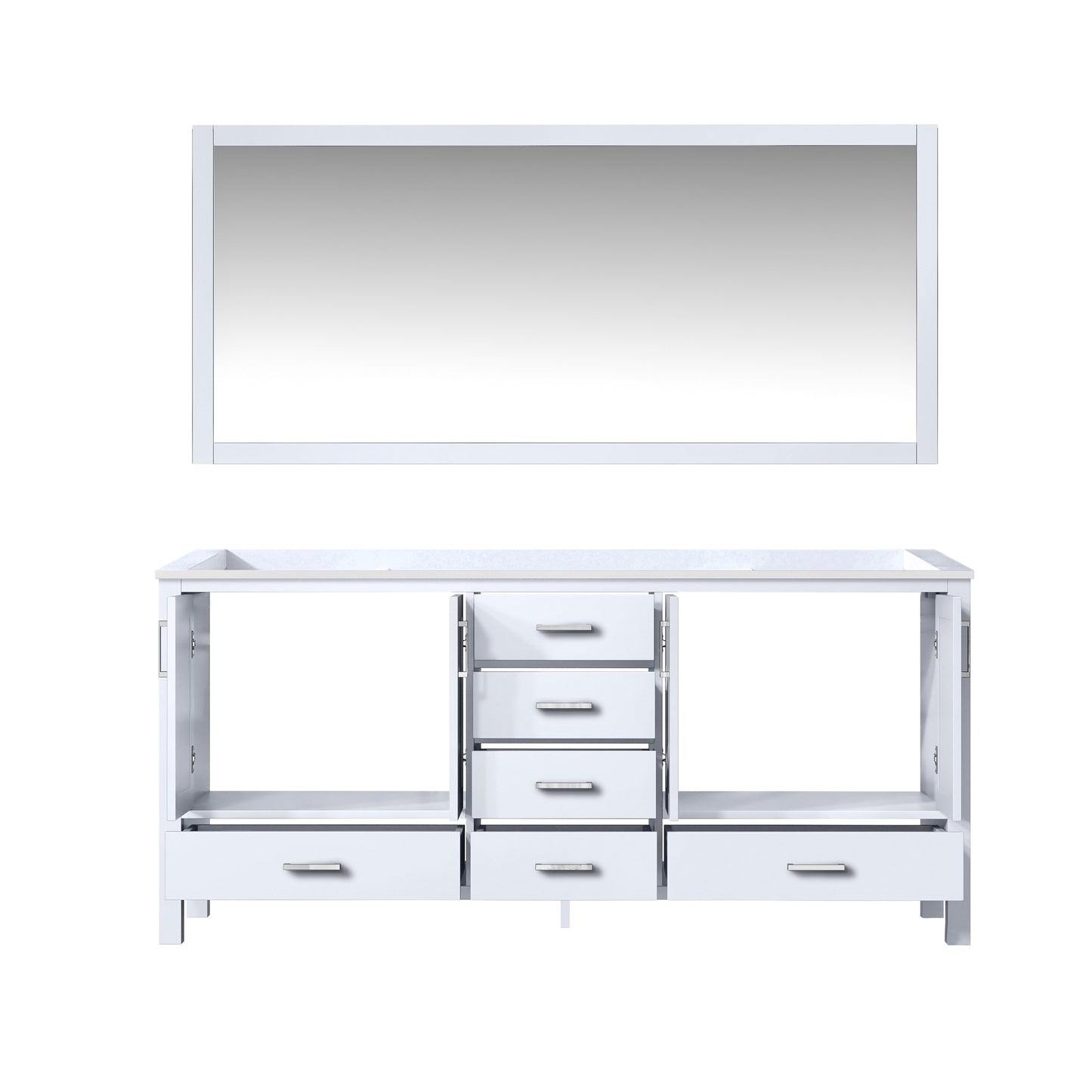 Jacques 72" White Double Vanity, no Top and 70" Mirror