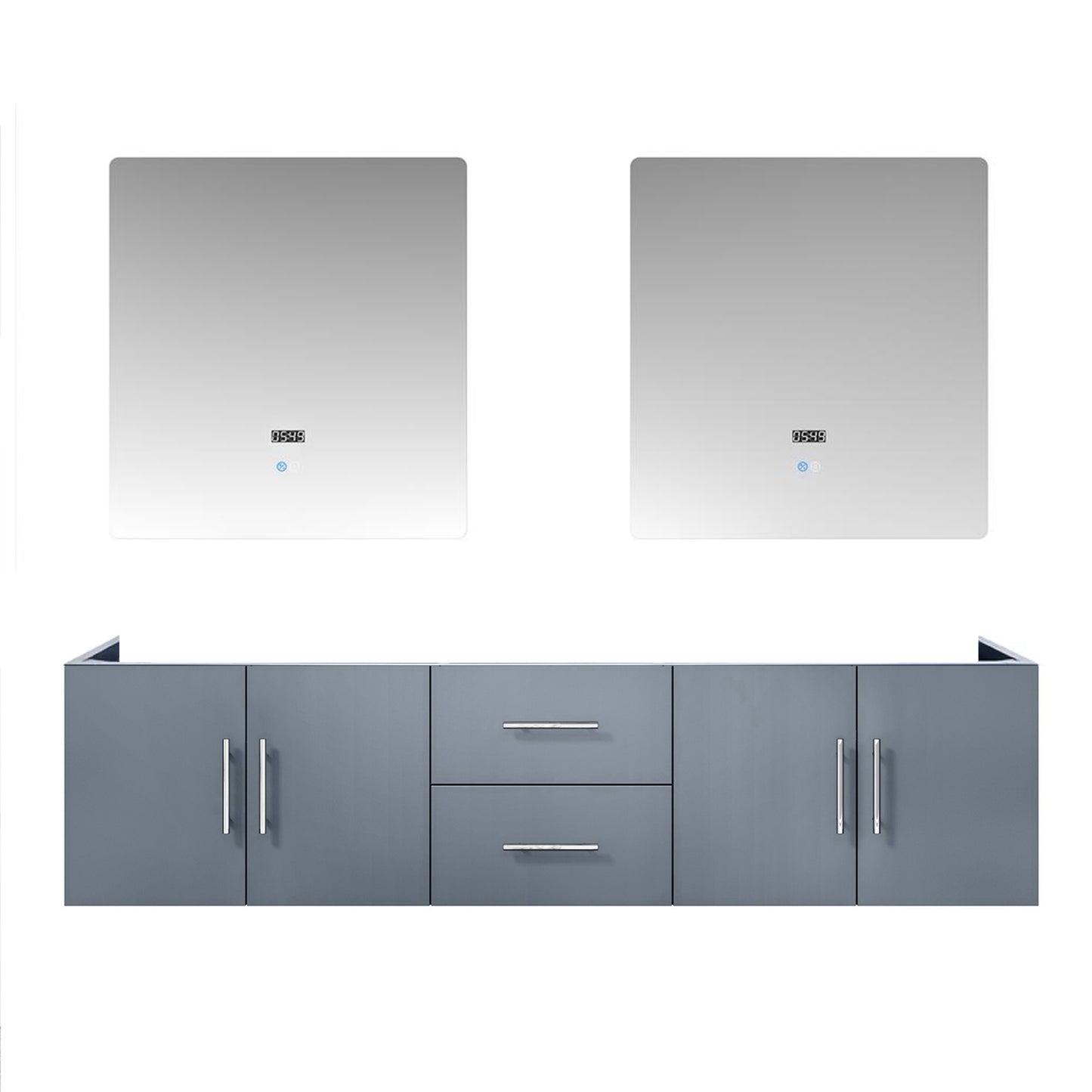 Geneva 72" Dark Grey Double Vanity, no Top and 30" LED Mirrors