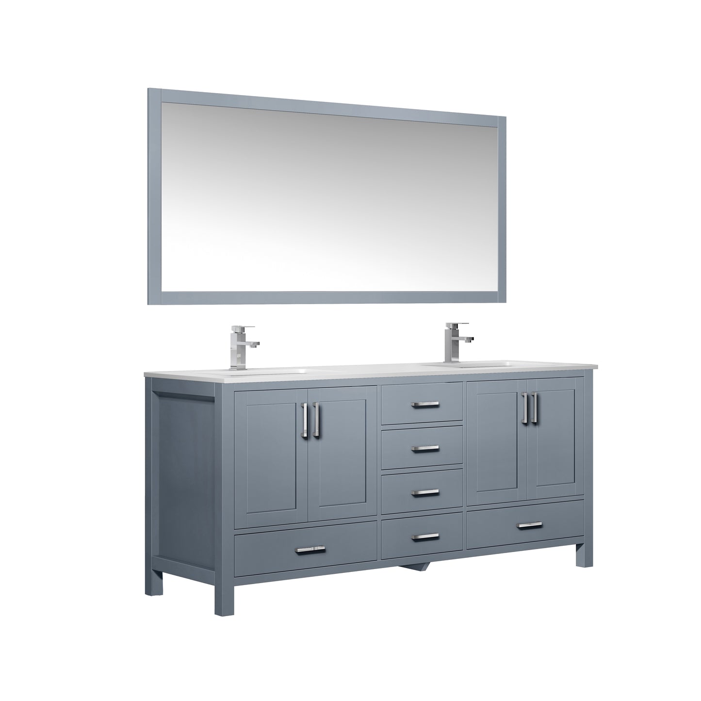 Jacques 72" Dark Grey Double Vanity, White Quartz Top, White Square Sinks and 70" Mirror