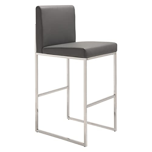 Zuo Modern - Genoa Barstool Gray - Modern - Seating - Steel, Foam, 100% Polyurethane - Indoor - 42.8in Height