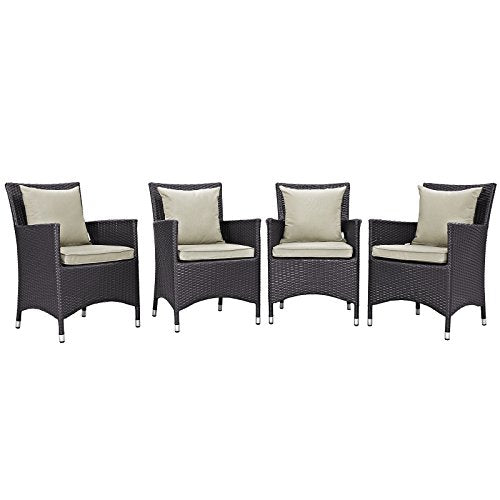 Modway Convene Wicker Rattan Outdoor Patio Dining Armchairs with Cushions in Espresso