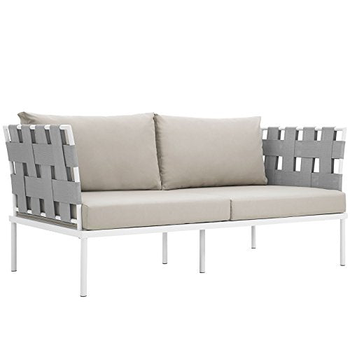 Modway EEI-2603-WHI-BEI MO-EEI-2603-WHI-BEI Harmony Outdoor Patio Aluminum, Loveseat, White Beige