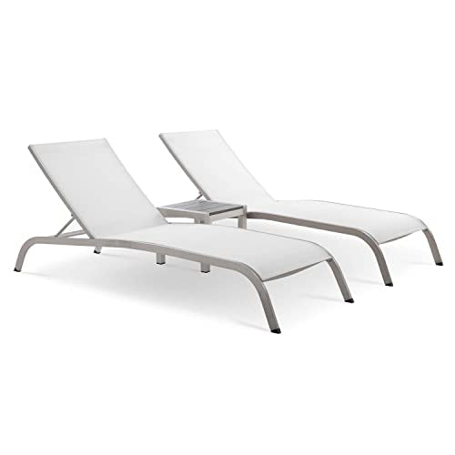 Modway Savannah 3 Piece Mesh Patio Lounge Chair Set in White