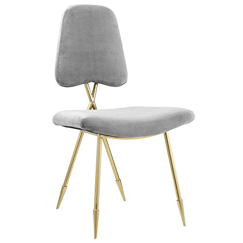 Modway Ponder Performance Velvet Upholstered Modern Dining Side Chair in Black with Gold Stainless