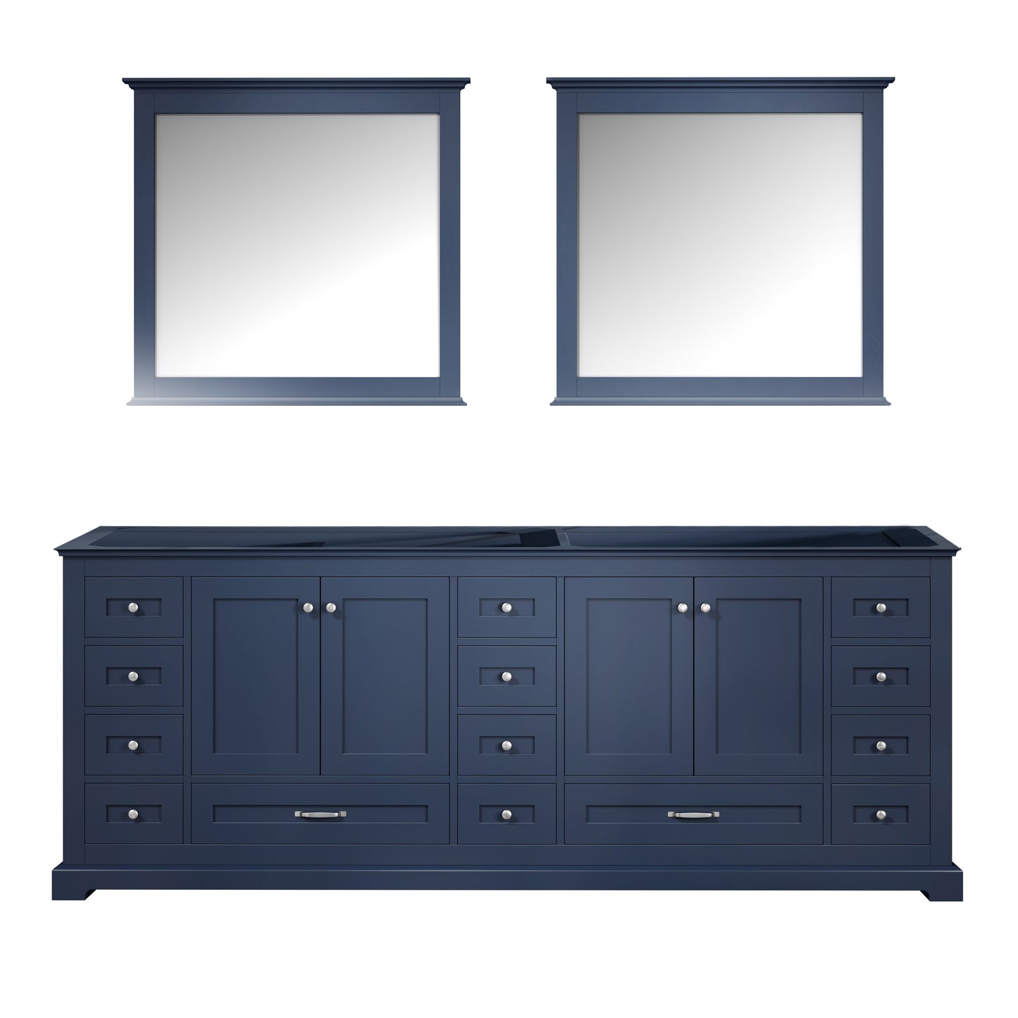 Dukes 84" Navy Blue Double Vanity, no Top and 34" Mirrors