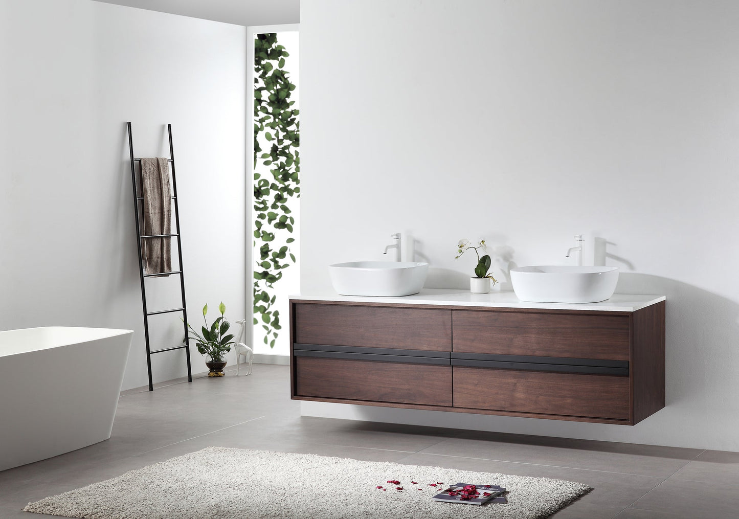 SINTRA 72” DARK WALNUT OAK WALL MOUNT MODERN BATHROOM VANITY