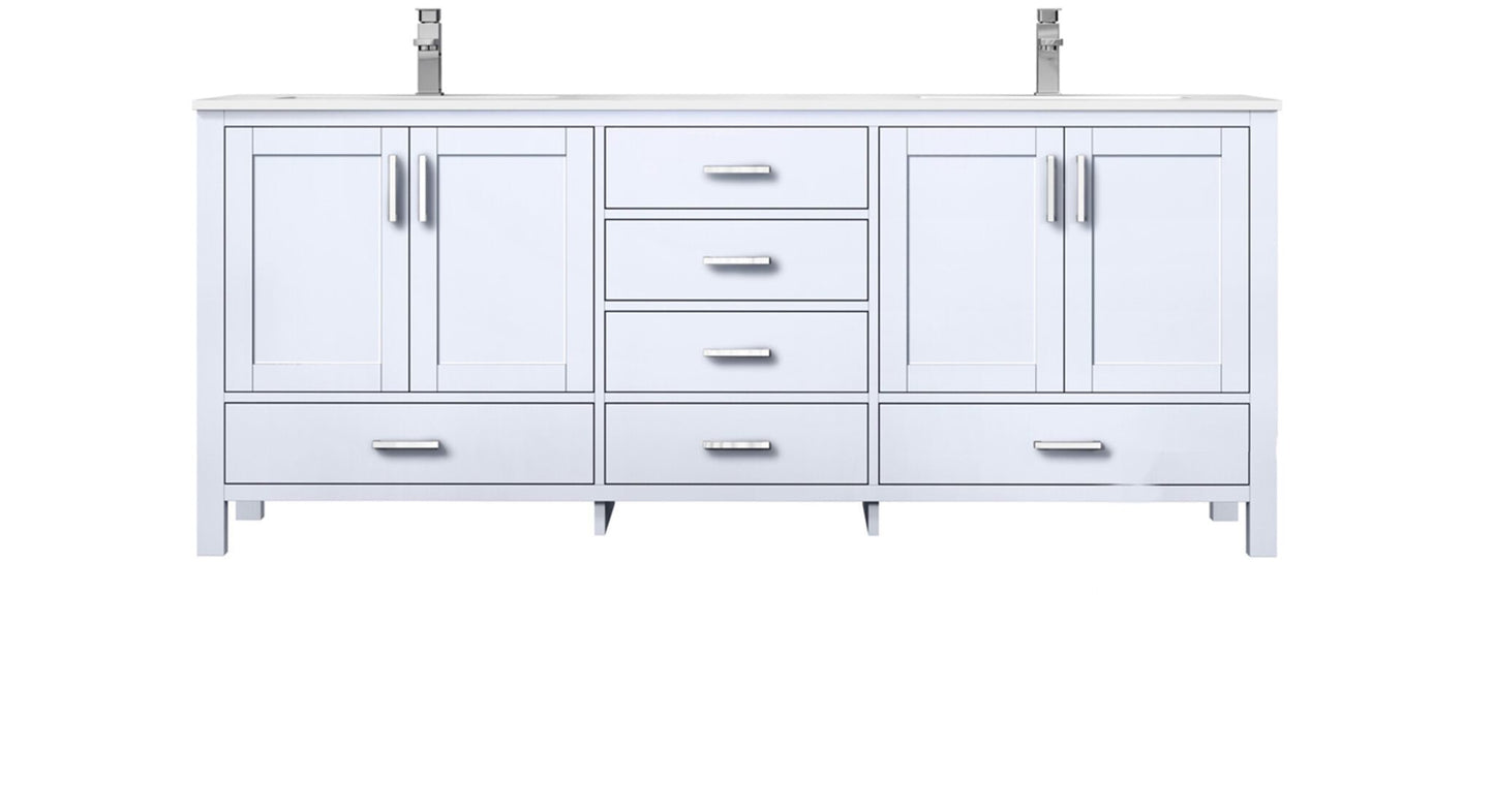 Jacques 80" White Double Vanity, White Quartz Top, White Square Sinks and no Mirror