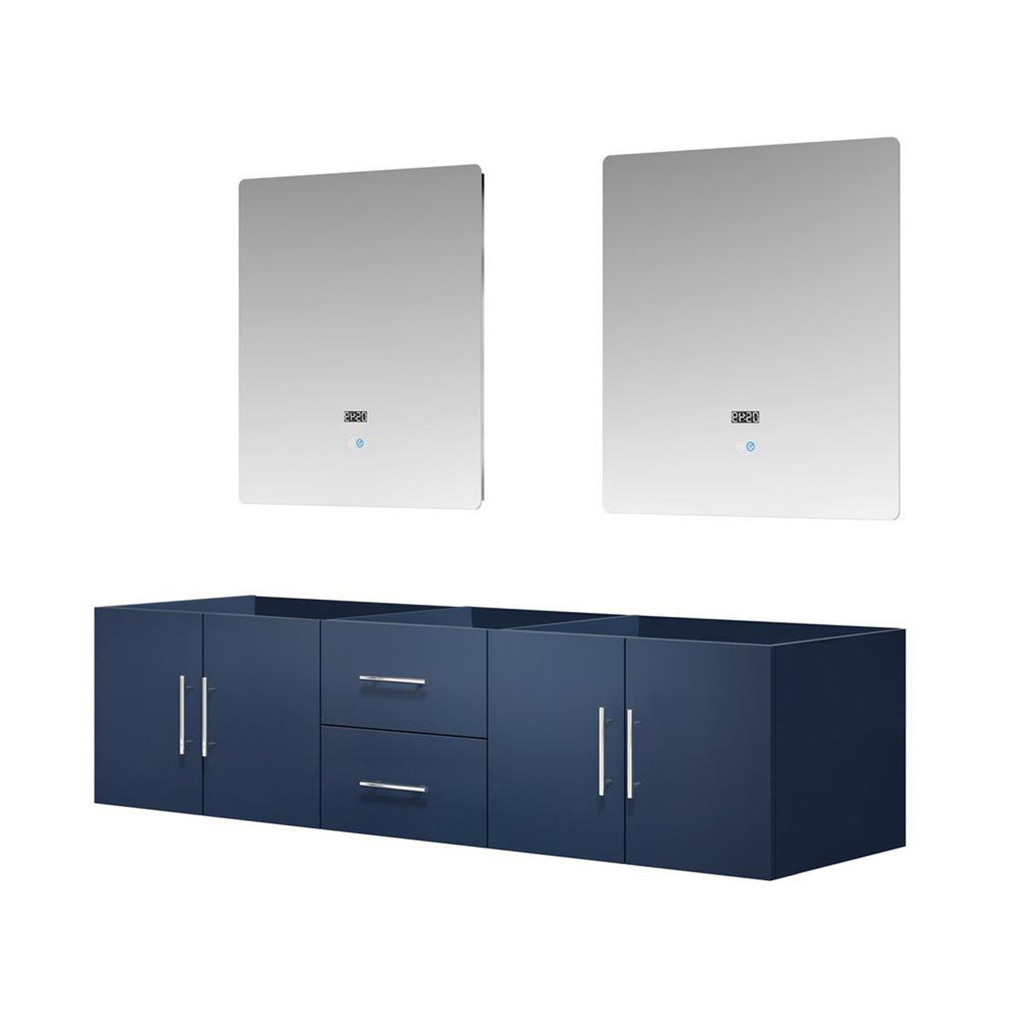 Geneva 72" Navy Blue Double Vanity, no Top and 30" LED Mirrors