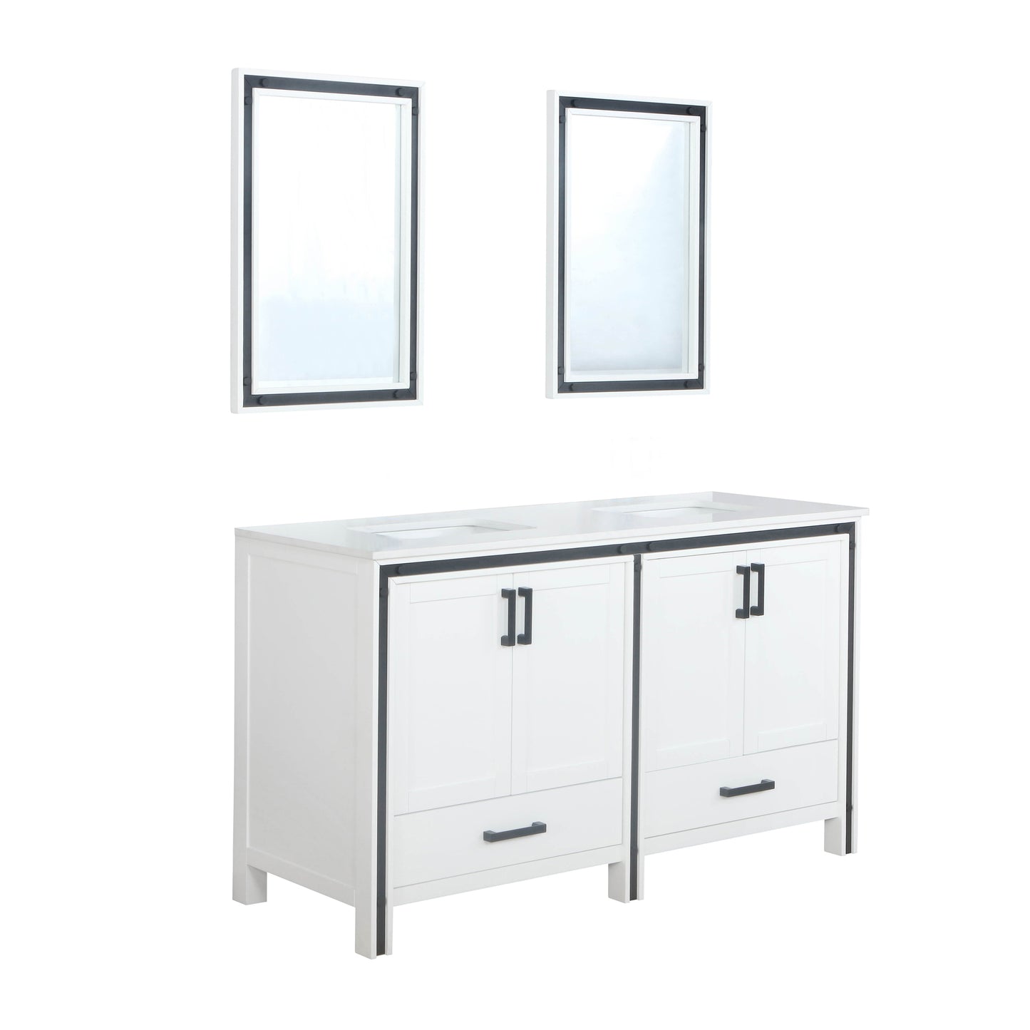 Ziva 60" White Double Vanity, Cultured Marble Top, White Square Sink and 22" Mirrors