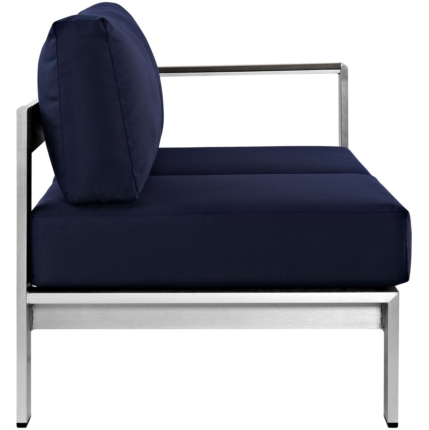 Modway Shore Aluminum Outdoor Patio Right Arm Loveseat in Silver Navy