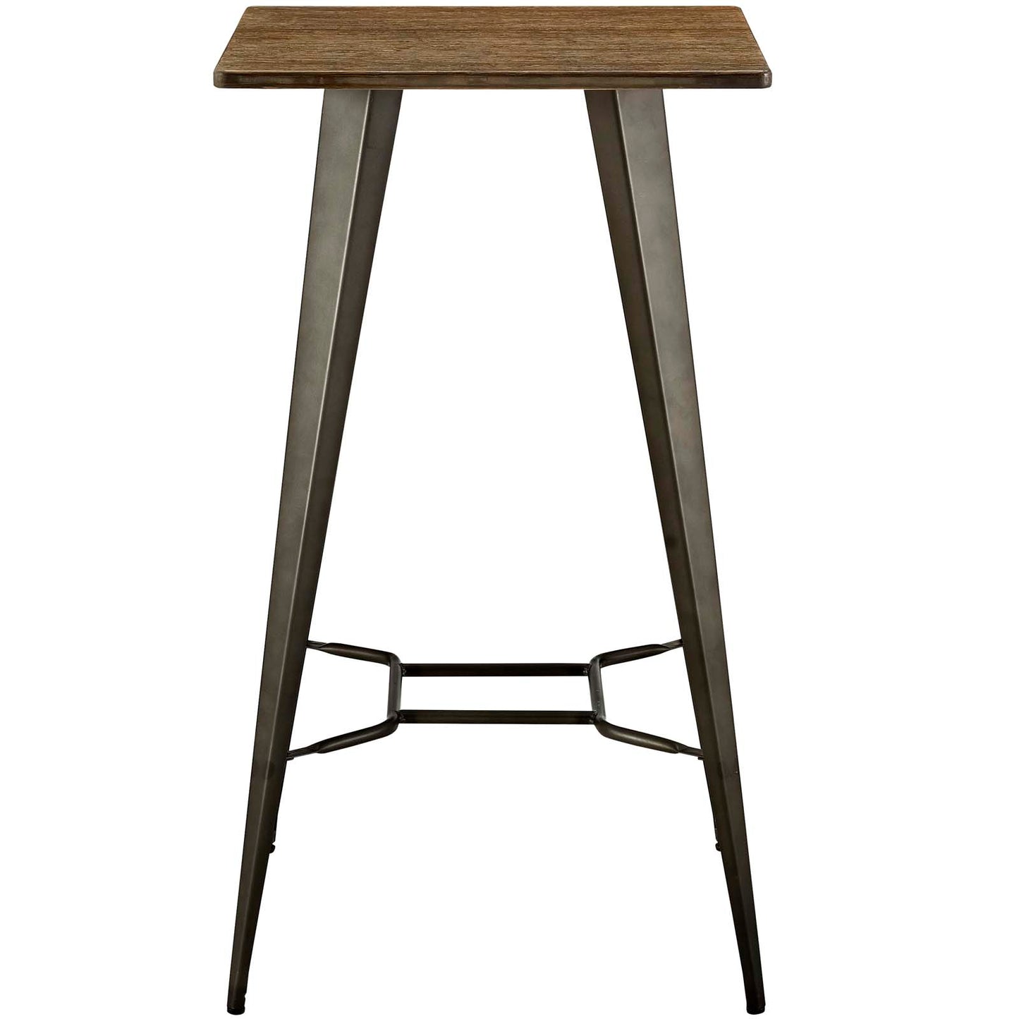 Modway Direct Rustic Modern Farmhouse Steel Metal Square Bar Table with Bamboo Top in Brown