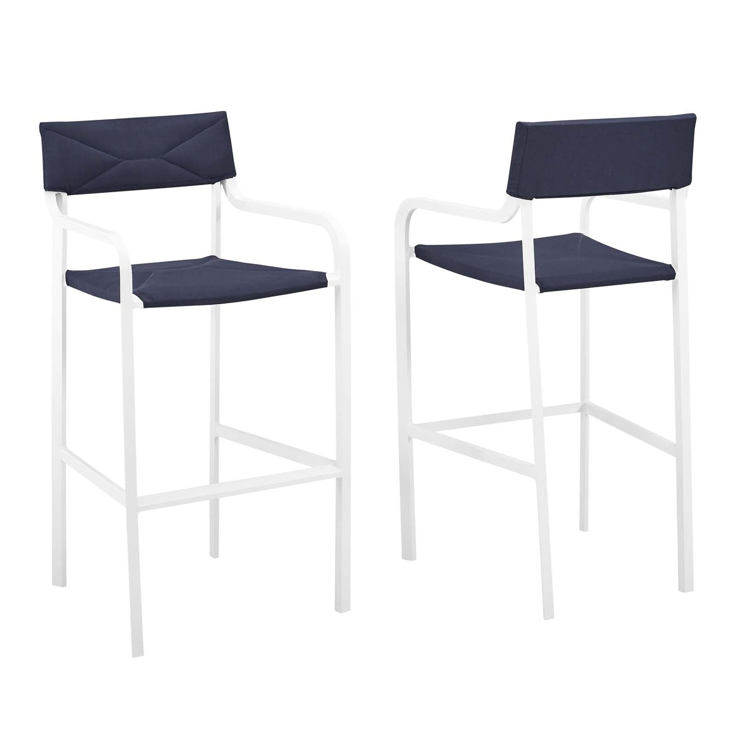 Modway Raleigh Aluminum Outdoor Bar Stool in White and Navy (Set of 2)