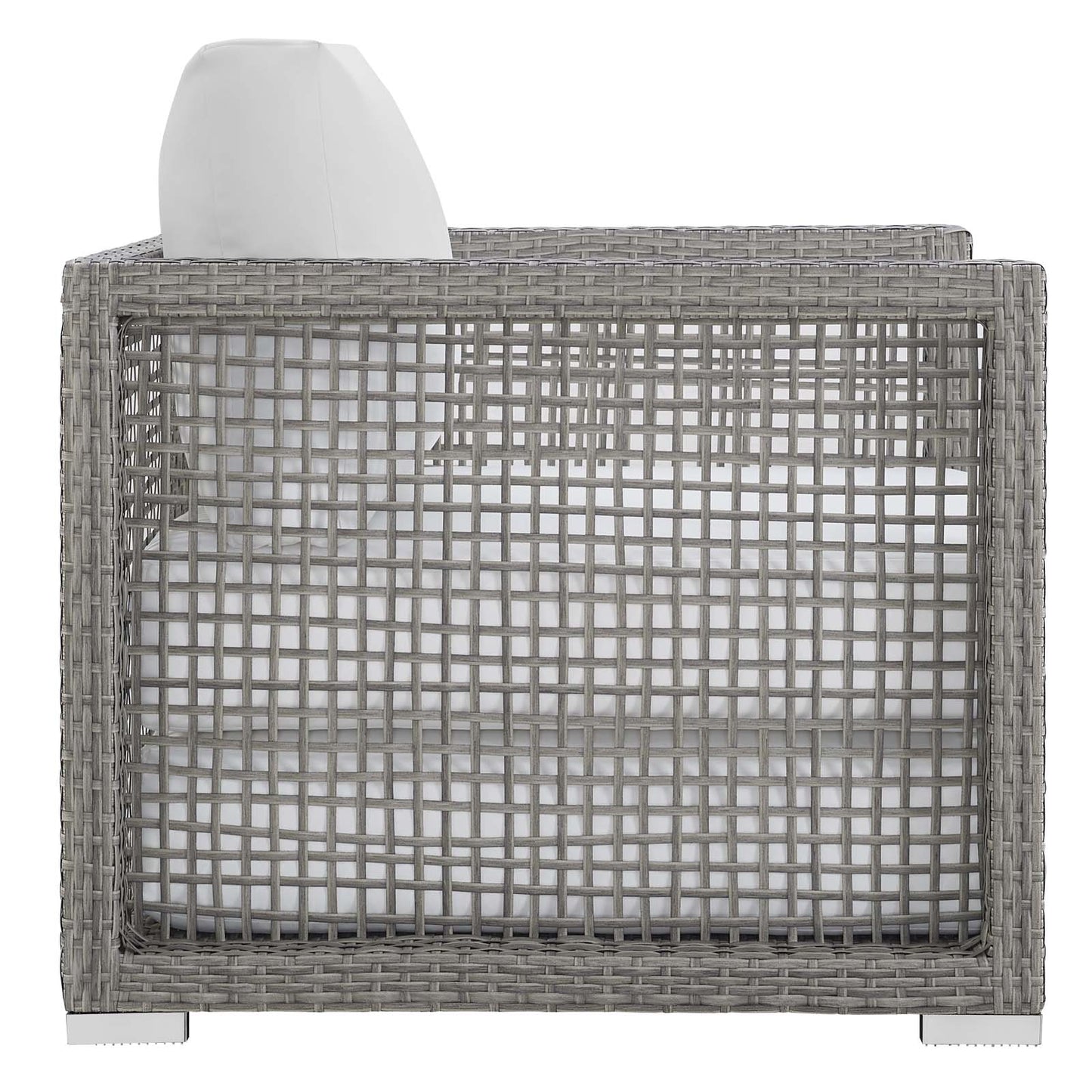 Modway Aura Outdoor Patio Wicker Rattan Armchair and Two Side Tables in Gray White