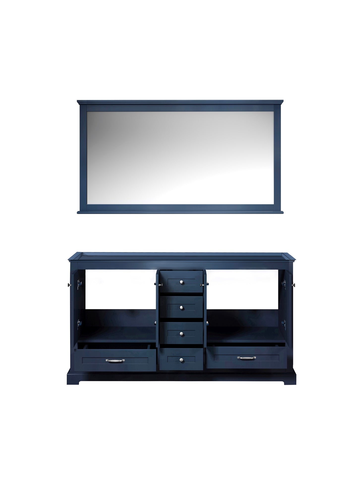 Dukes 60" Navy Blue Double Vanity, no Top and 58" Mirror