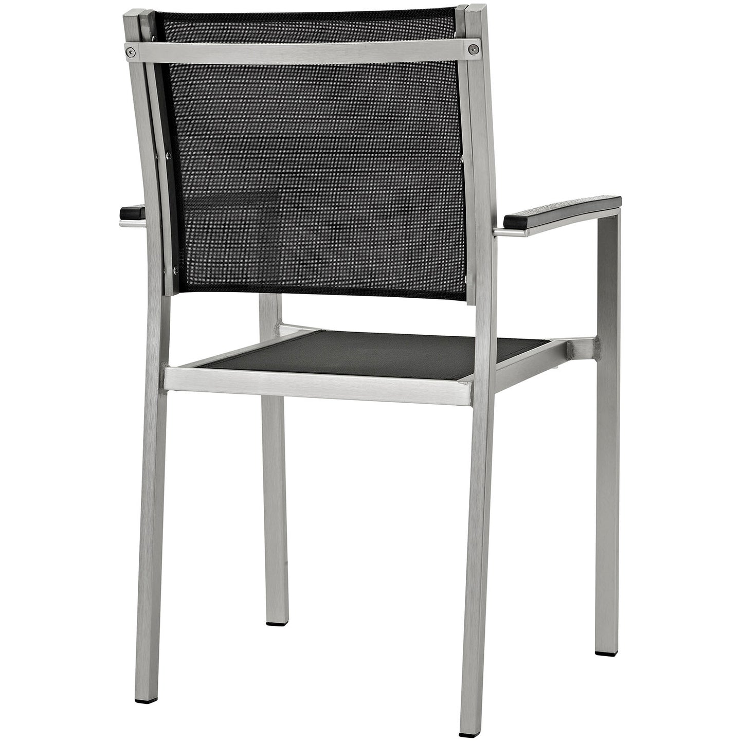 Modway Shore Aluminum Two Outdoor Patio Dining Arm Chairs in Silver Black