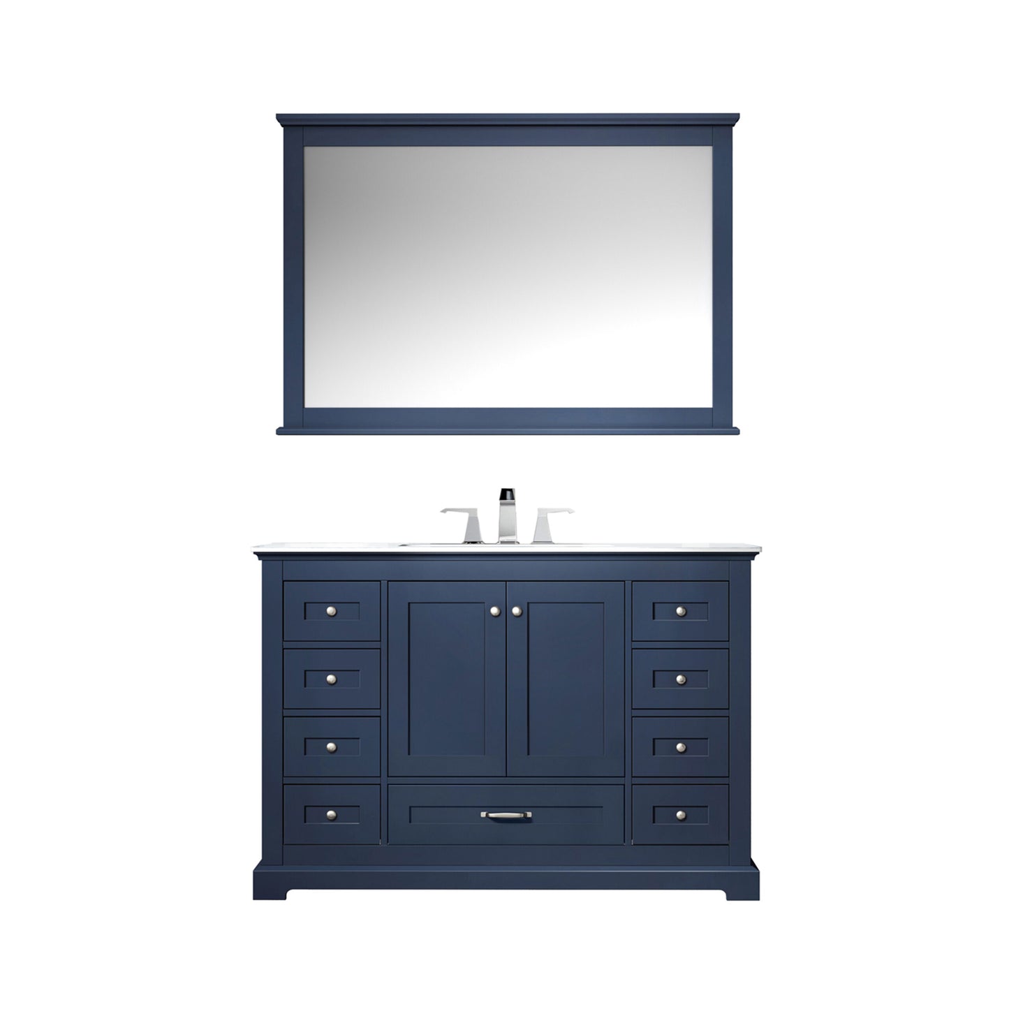 Dukes 48" Navy Blue Single Vanity, White Quartz Top, White Square Sink and 46" Mirror