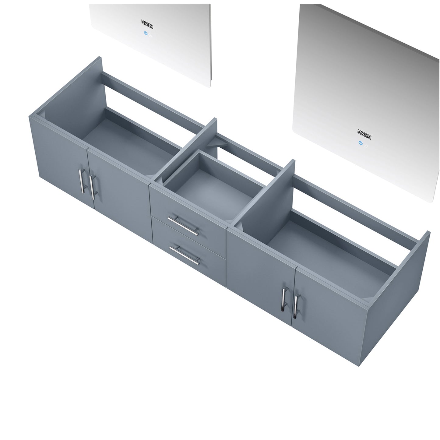 Geneva 80" Dark Grey Double Vanity, no Top and 30" LED Mirrors