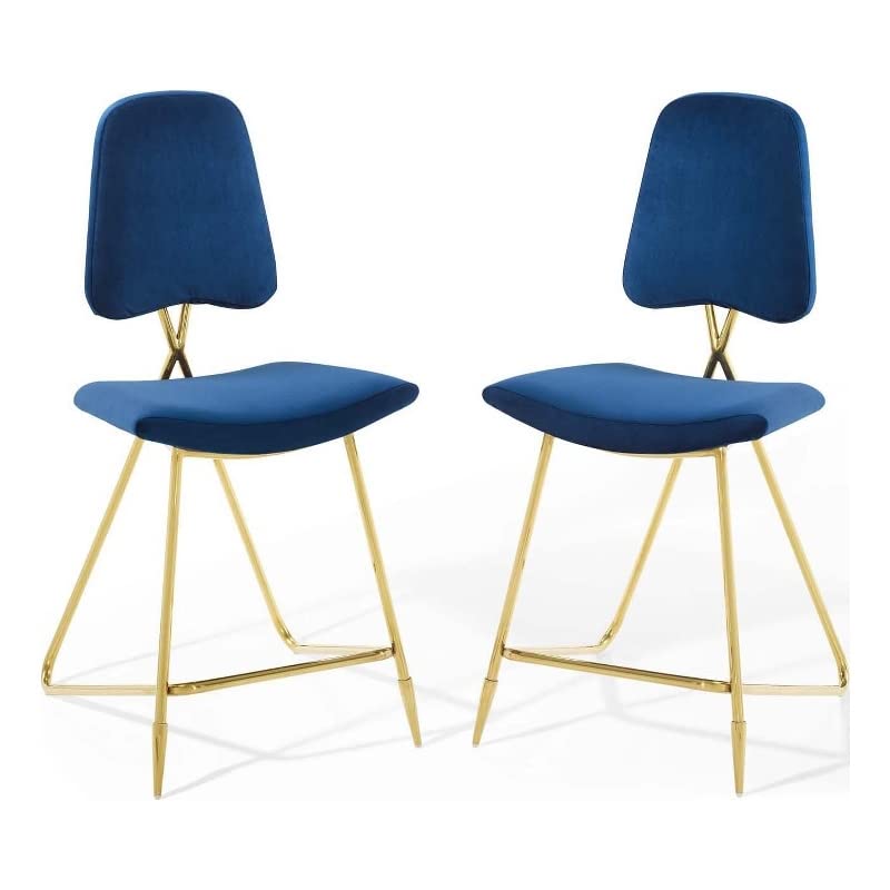 Modway Ponder Counter Stool Performance Velvet Set of 2 in Navy