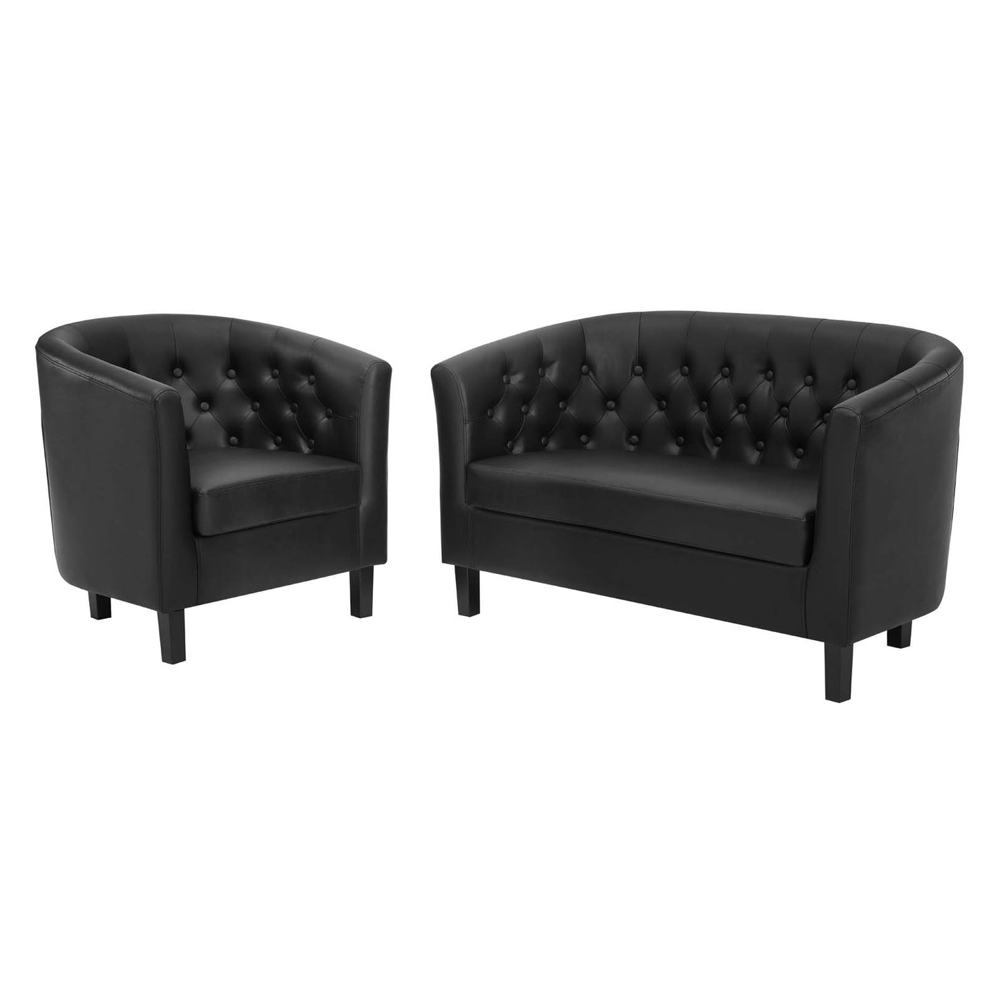 Modway Prospect Upholstered Vinyl Loveseat and Armchair Set in Black