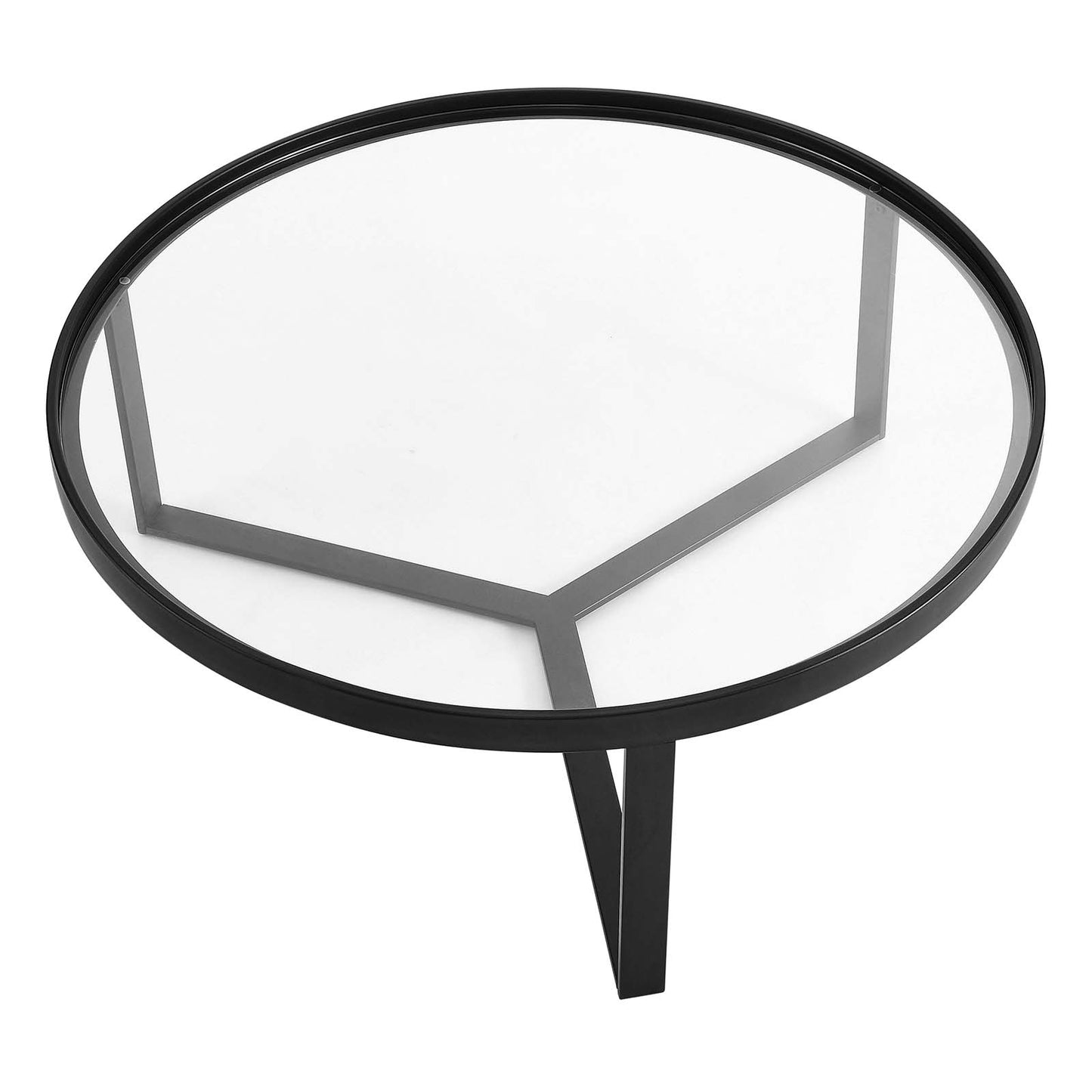 Modway Coffee Table Relay Glass and Metal Round in Black