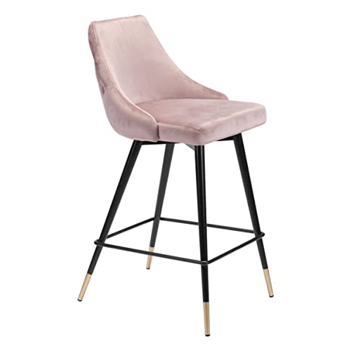 Zuo Modern - Piccolo Counter Chair Pink - Modern - Seating - Steel, Foam, 100% Polyester - Indoor - 36.4in Height