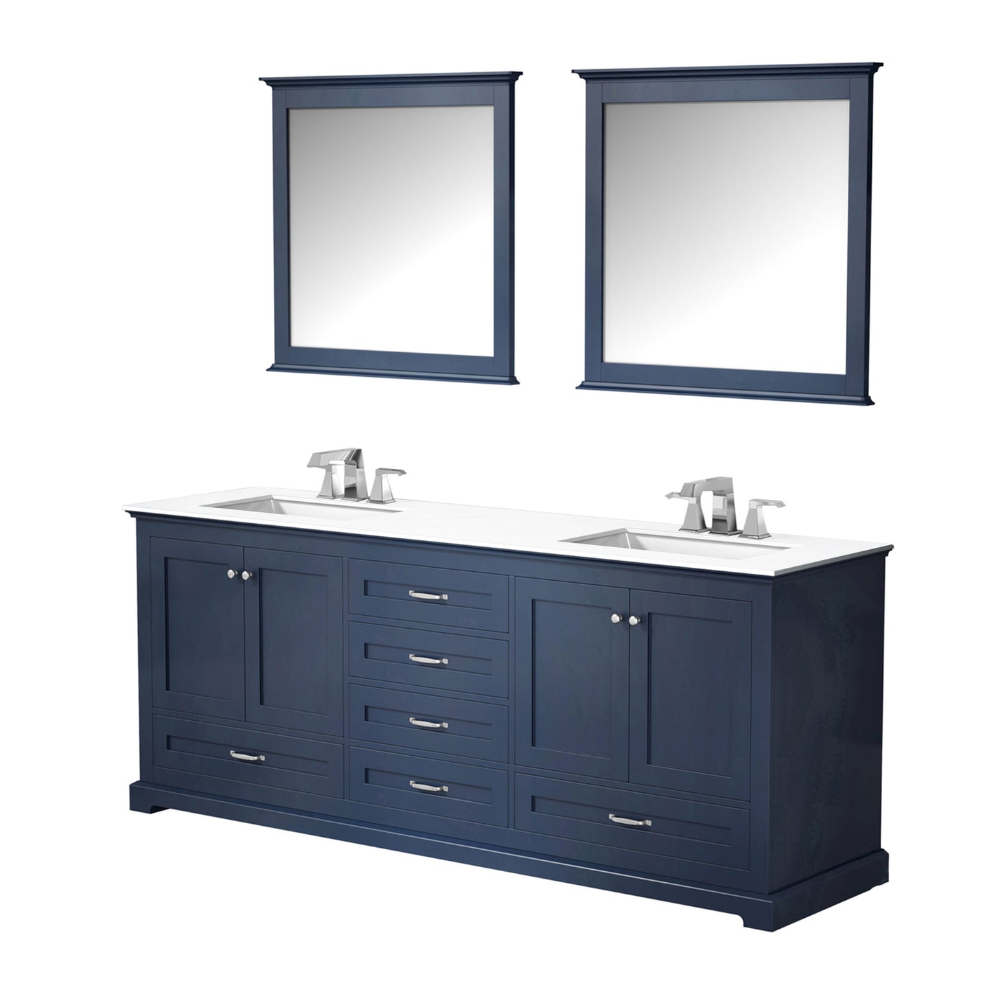 Dukes 80" Navy Blue Double Vanity, White Quartz Top, White Square Sinks and 30" Mirrors